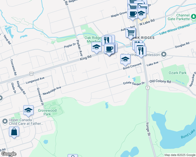 map of restaurants, bars, coffee shops, grocery stores, and more near 48 Bond Crescent in Richmond Hill
