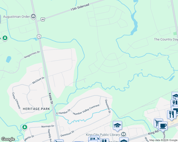 map of restaurants, bars, coffee shops, grocery stores, and more near 52 Bud Willmot Way in King City