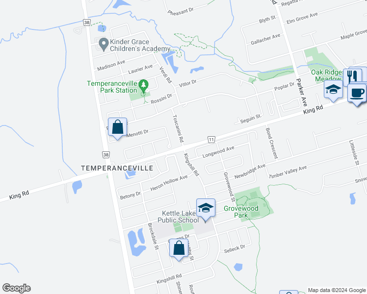 map of restaurants, bars, coffee shops, grocery stores, and more near in Richmond Hill