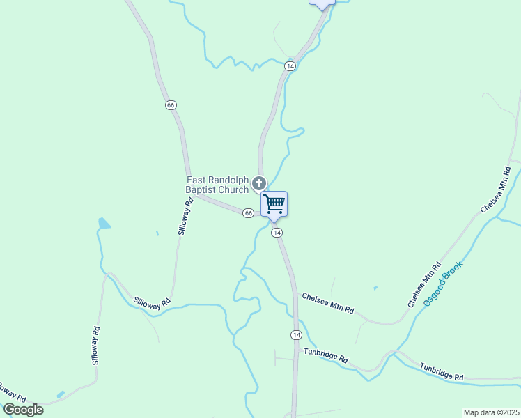 map of restaurants, bars, coffee shops, grocery stores, and more near 103 Vermont 14 in Randolph