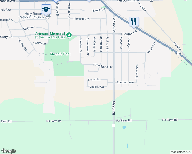 map of restaurants, bars, coffee shops, grocery stores, and more near 1701 Circle Drive in New Holstein