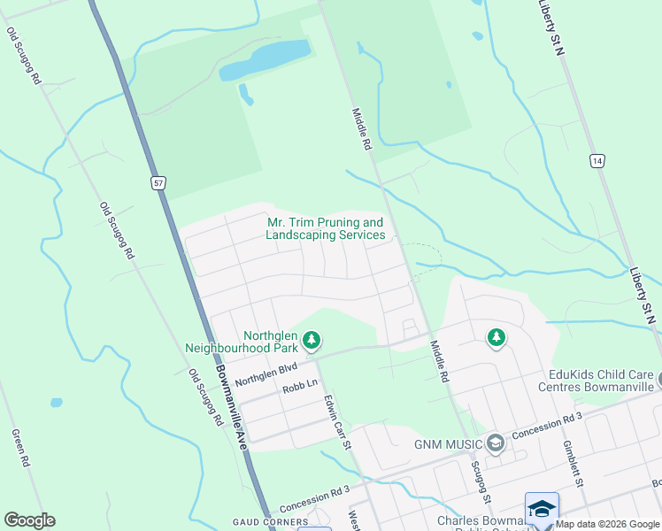 map of restaurants, bars, coffee shops, grocery stores, and more near 7 Albert Christie Street in Clarington