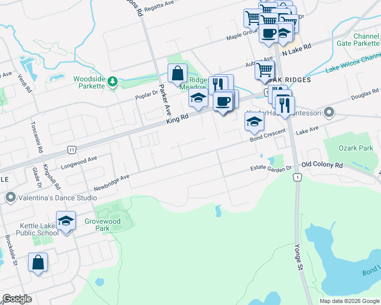 map of restaurants, bars, coffee shops, grocery stores, and more near 62 Bond Crescent in Richmond Hill