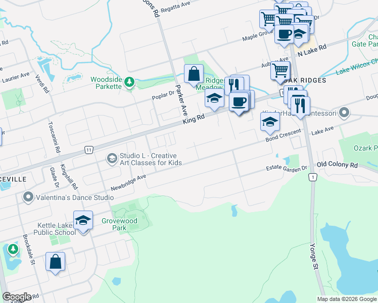 map of restaurants, bars, coffee shops, grocery stores, and more near in Richmond Hill