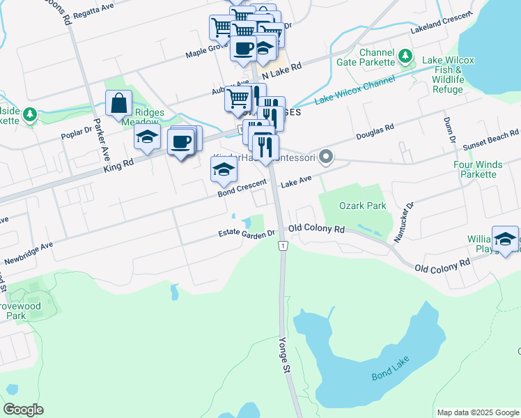 map of restaurants, bars, coffee shops, grocery stores, and more near in Richmond Hill