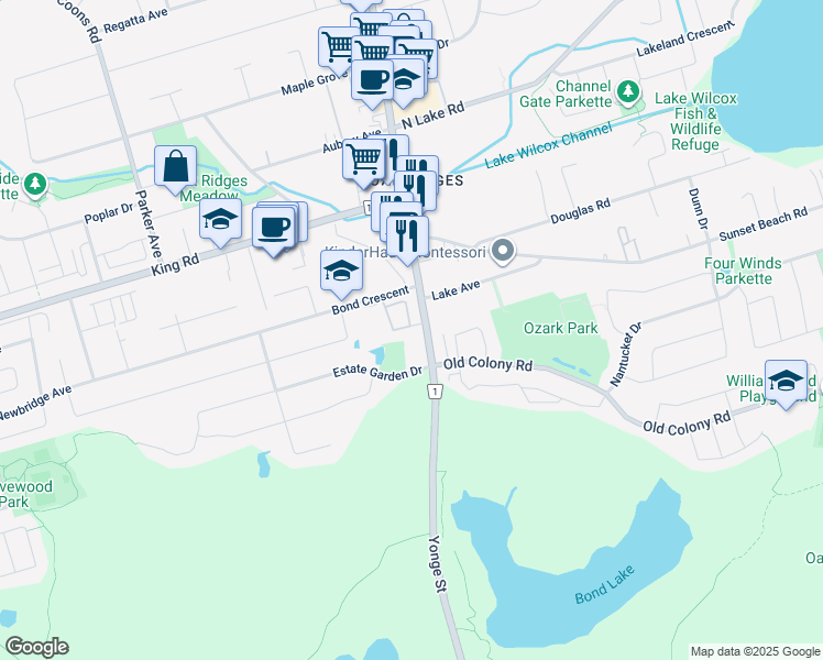 map of restaurants, bars, coffee shops, grocery stores, and more near in Richmond Hill