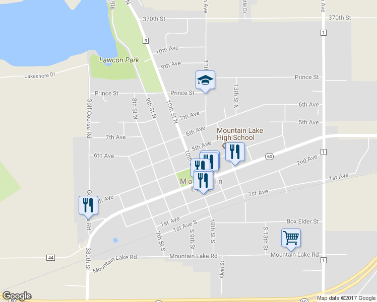 map of restaurants, bars, coffee shops, grocery stores, and more near 1006 5th Avenue in Mountain Lake
