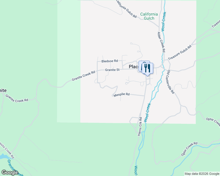 map of restaurants, bars, coffee shops, grocery stores, and more near 220 Mesplie Road in Placerville