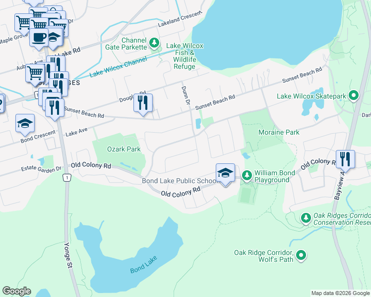 map of restaurants, bars, coffee shops, grocery stores, and more near in Richmond Hill