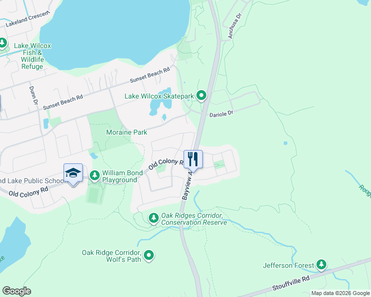 map of restaurants, bars, coffee shops, grocery stores, and more near 157 Dovetail Drive in Richmond Hill