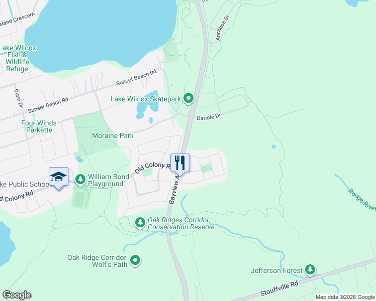 map of restaurants, bars, coffee shops, grocery stores, and more near 143 Maroon Drive in Richmond Hill