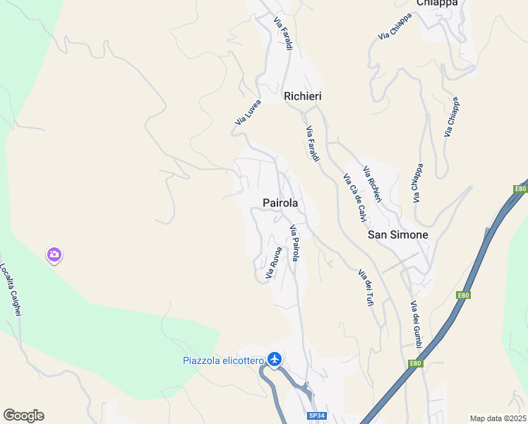 map of restaurants, bars, coffee shops, grocery stores, and more near 1 Via Ruvoa in Pairola