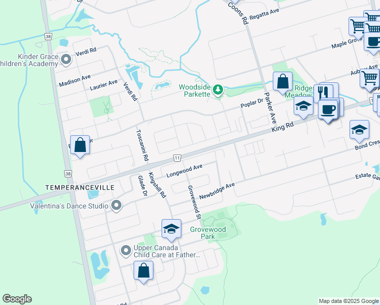 map of restaurants, bars, coffee shops, grocery stores, and more near 456 York Regional Road 11 in Richmond Hill