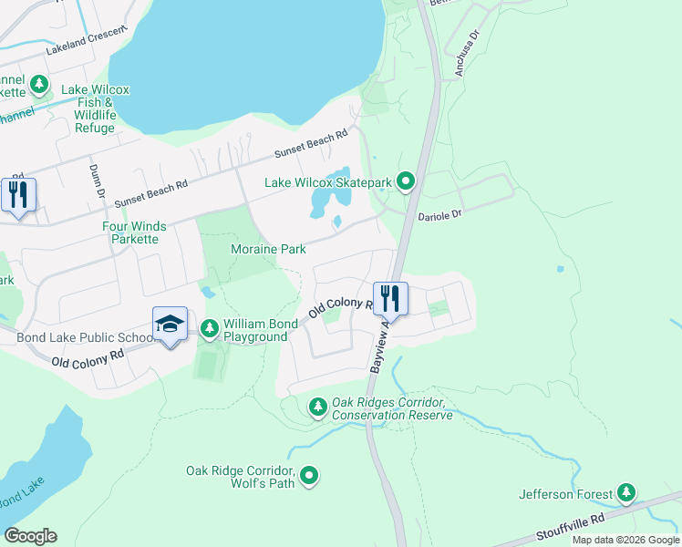 map of restaurants, bars, coffee shops, grocery stores, and more near 24 Millwright Avenue in Richmond Hill