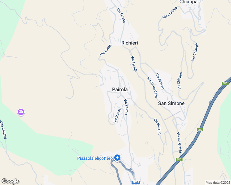 map of restaurants, bars, coffee shops, grocery stores, and more near 1 Via Ruvoa in Pairola