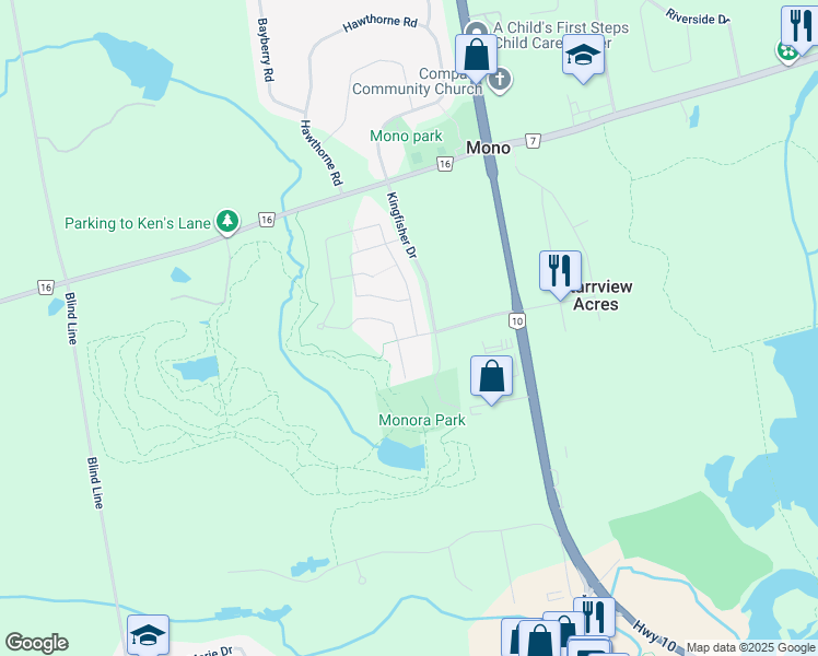 map of restaurants, bars, coffee shops, grocery stores, and more near Kingfisher Drive in Laurel