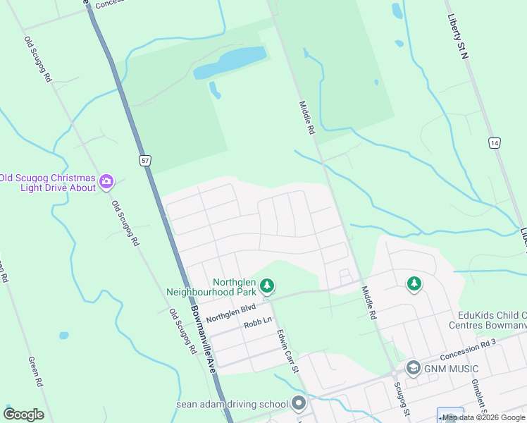 map of restaurants, bars, coffee shops, grocery stores, and more near 32 Crombie Street in Bowmanville