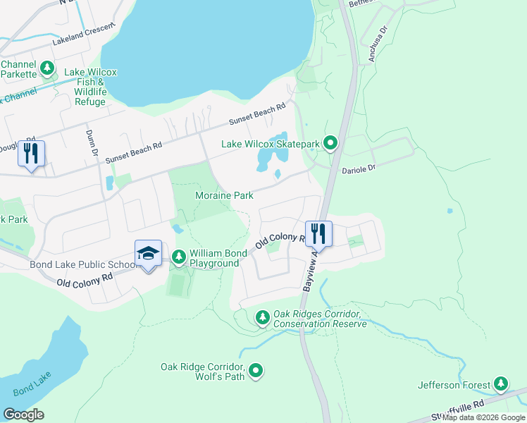 map of restaurants, bars, coffee shops, grocery stores, and more near 27 Dovetail Drive in Richmond Hill
