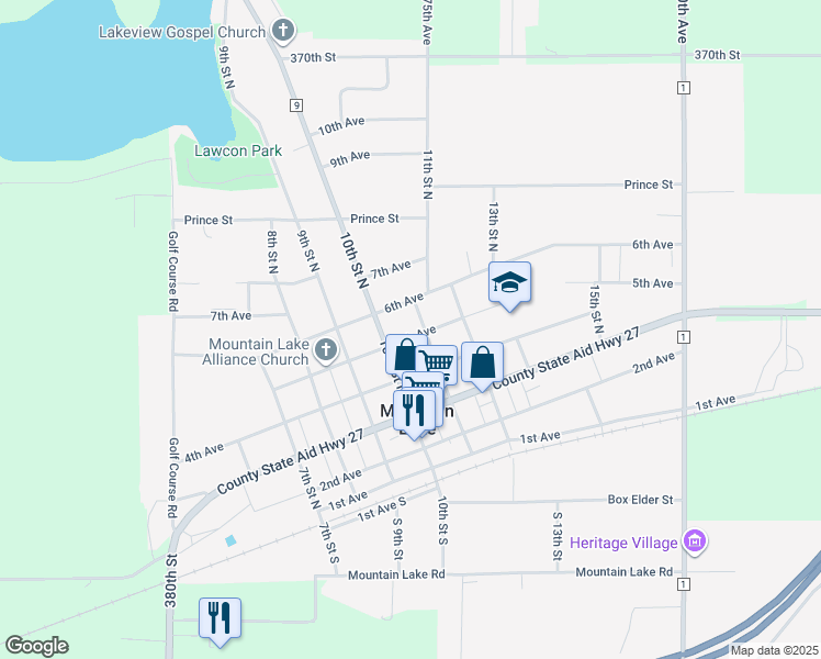 map of restaurants, bars, coffee shops, grocery stores, and more near 1006 5th Avenue in Mountain Lake