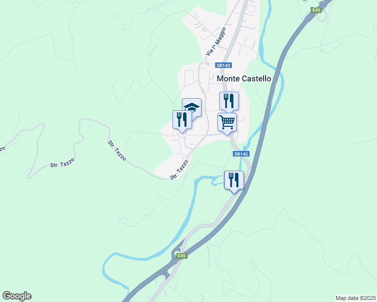 map of restaurants, bars, coffee shops, grocery stores, and more near 14 Via Giuseppe Verdi in Monte Castello