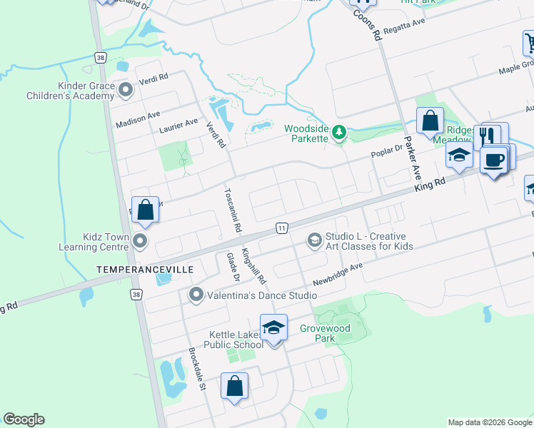 map of restaurants, bars, coffee shops, grocery stores, and more near 176 Seguin Street in Richmond Hill