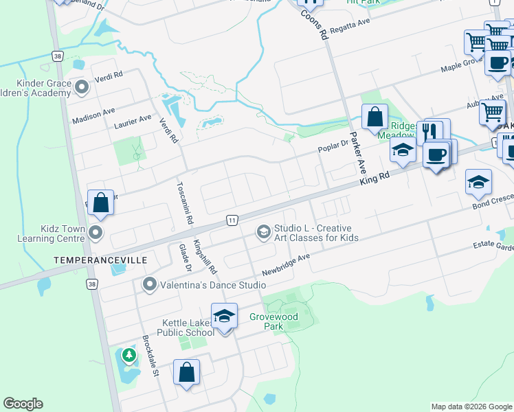 map of restaurants, bars, coffee shops, grocery stores, and more near 119 Seguin Street in Richmond Hill