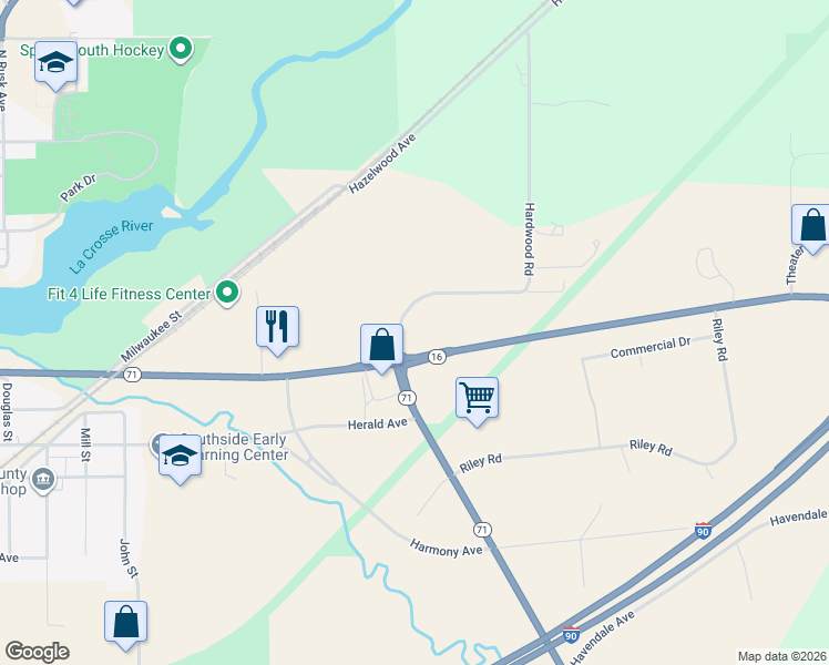 map of restaurants, bars, coffee shops, grocery stores, and more near 16176 Hardwood Road in Sparta
