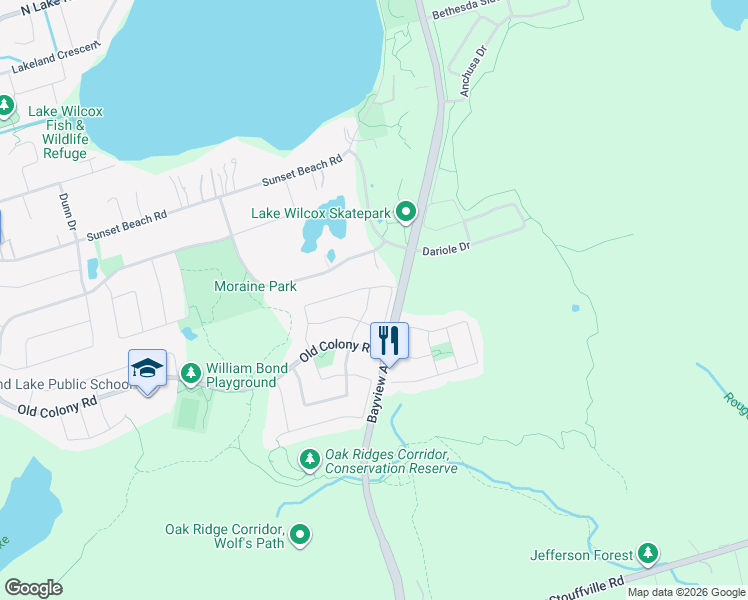 map of restaurants, bars, coffee shops, grocery stores, and more near 39 Aubergine Street in Richmond Hill