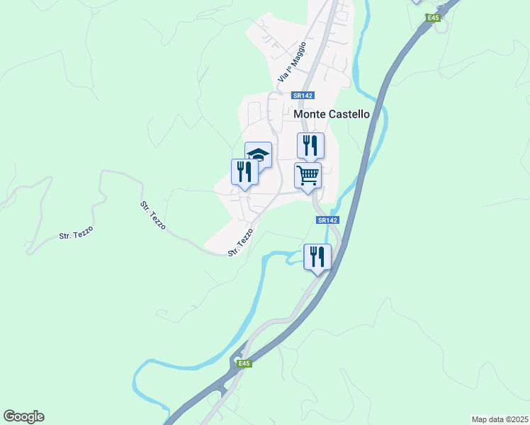 map of restaurants, bars, coffee shops, grocery stores, and more near 14 Via Giuseppe Verdi in Monte Castello