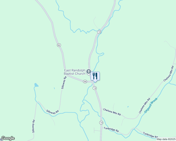 map of restaurants, bars, coffee shops, grocery stores, and more near 103 Vermont 14 in Randolph