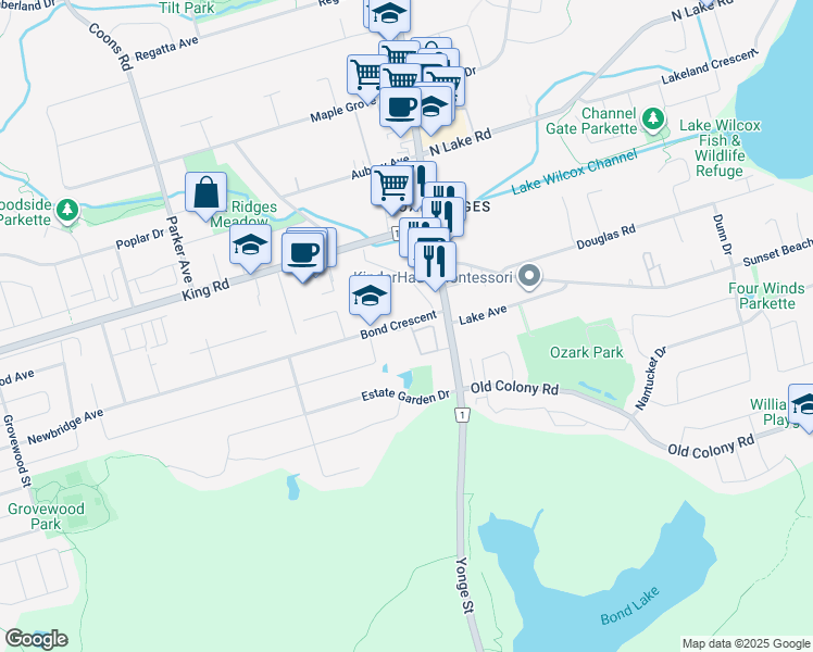 map of restaurants, bars, coffee shops, grocery stores, and more near in Richmond Hill