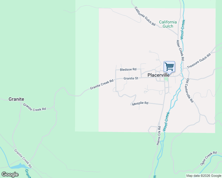 map of restaurants, bars, coffee shops, grocery stores, and more near 110 Mesplie Road in Placerville