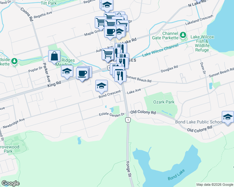 map of restaurants, bars, coffee shops, grocery stores, and more near in Richmond Hill