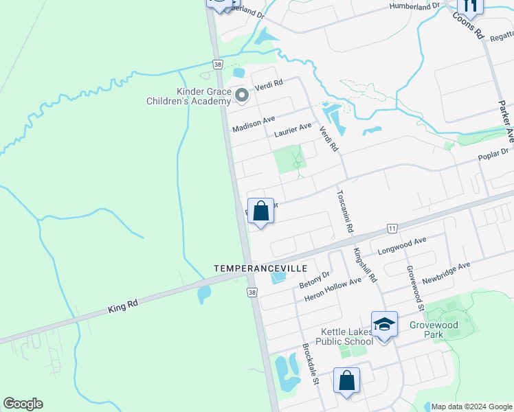 map of restaurants, bars, coffee shops, grocery stores, and more near 116 Puccini Drive in Richmond Hill