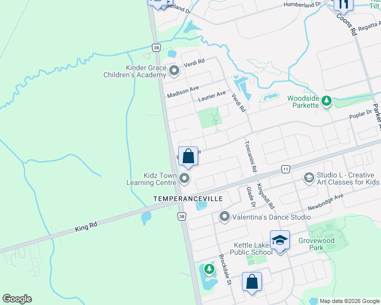 map of restaurants, bars, coffee shops, grocery stores, and more near 108 Puccini Drive in Richmond Hill