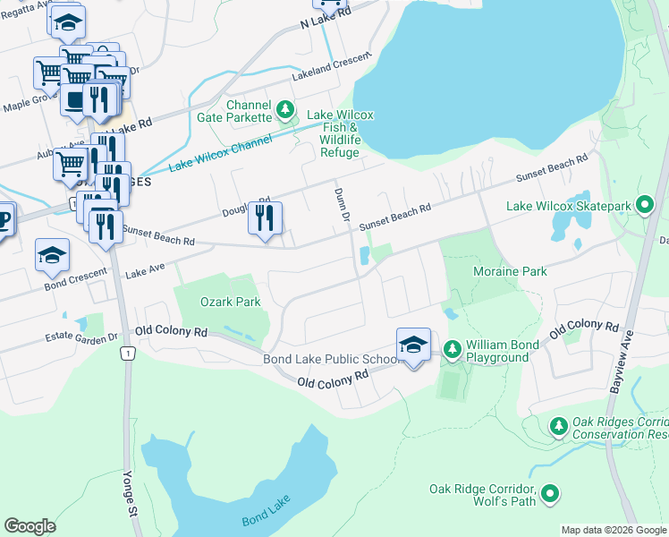 map of restaurants, bars, coffee shops, grocery stores, and more near 140 English Oak Drive in Richmond Hill