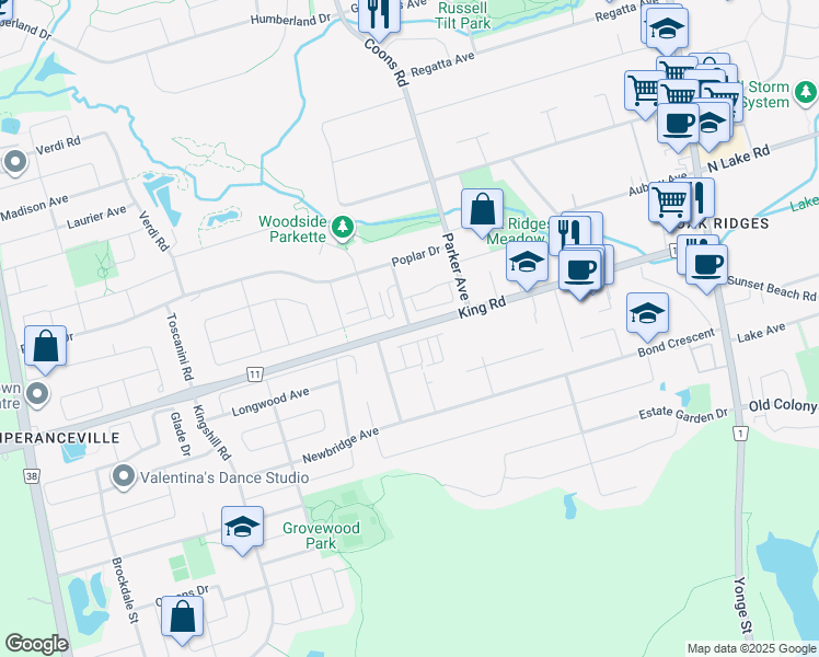 map of restaurants, bars, coffee shops, grocery stores, and more near in Richmond Hill