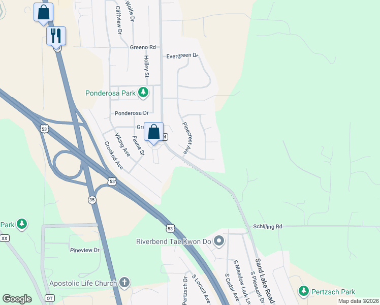 map of restaurants, bars, coffee shops, grocery stores, and more near 601 Freedom Street in Holmen