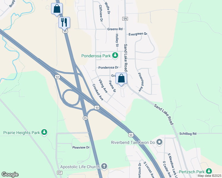 map of restaurants, bars, coffee shops, grocery stores, and more near 1910 Fauna St in Holmen