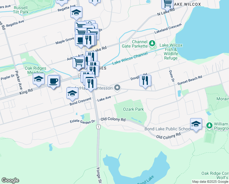 map of restaurants, bars, coffee shops, grocery stores, and more near in Richmond Hill