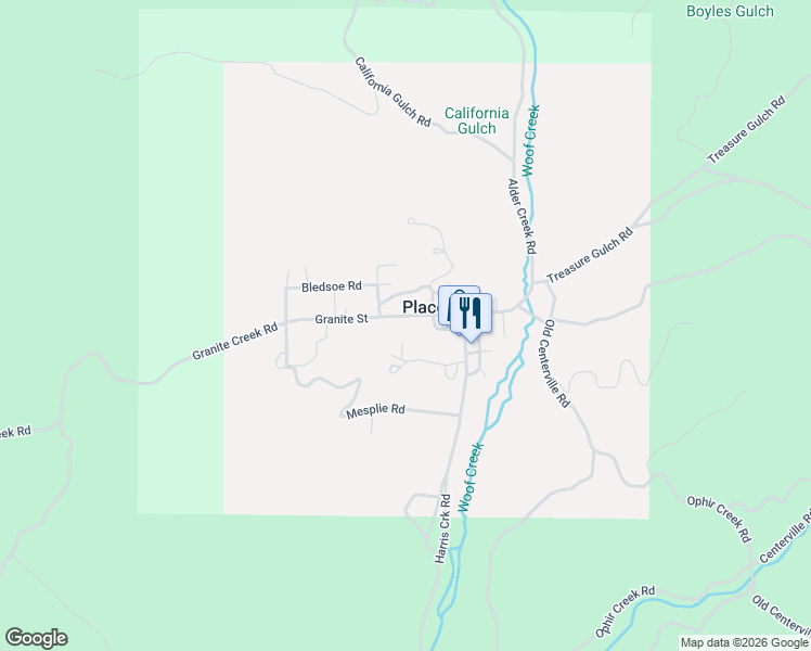 map of restaurants, bars, coffee shops, grocery stores, and more near 345 Granite St in Placerville