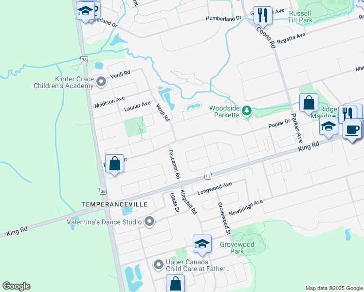 map of restaurants, bars, coffee shops, grocery stores, and more near in Richmond Hill