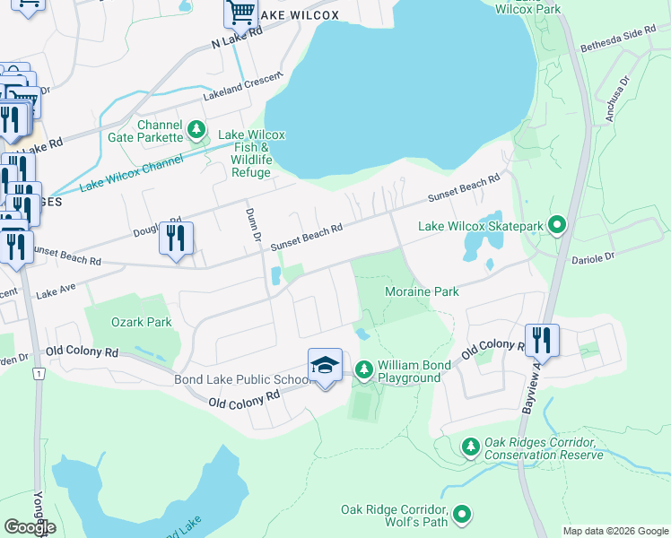 map of restaurants, bars, coffee shops, grocery stores, and more near 42 Inverhuron Street in Richmond Hill