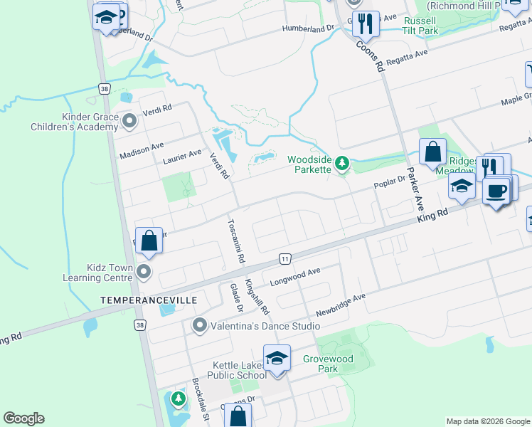 map of restaurants, bars, coffee shops, grocery stores, and more near 241 Seguin Street in Richmond Hill