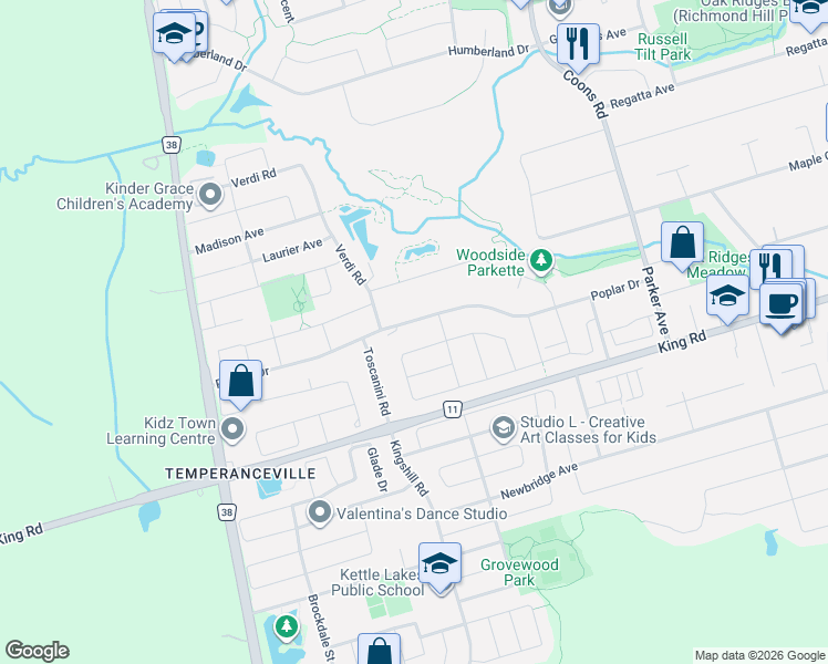 map of restaurants, bars, coffee shops, grocery stores, and more near 51 A Puccini Drive in Richmond Hill