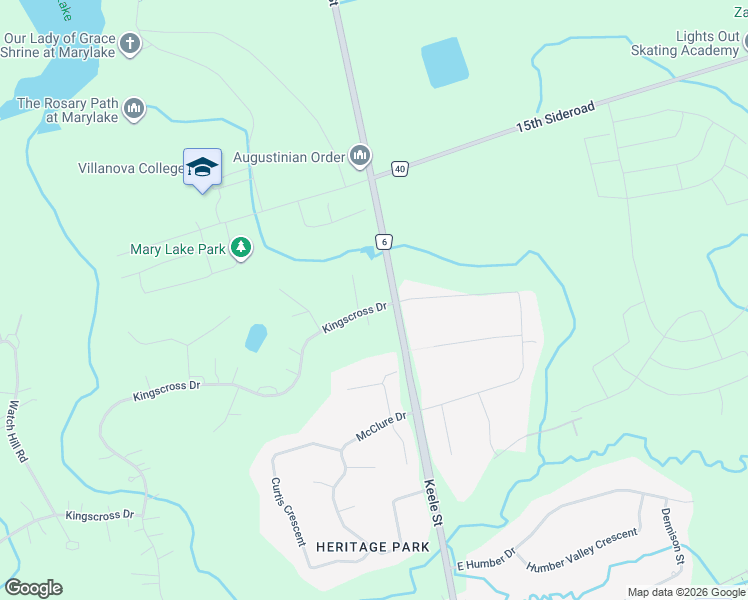 map of restaurants, bars, coffee shops, grocery stores, and more near 10 Kingscross Drive in King City