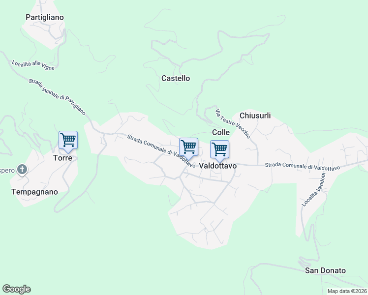map of restaurants, bars, coffee shops, grocery stores, and more near 68 Strada Comunale di Valdottavo in Valdottavo