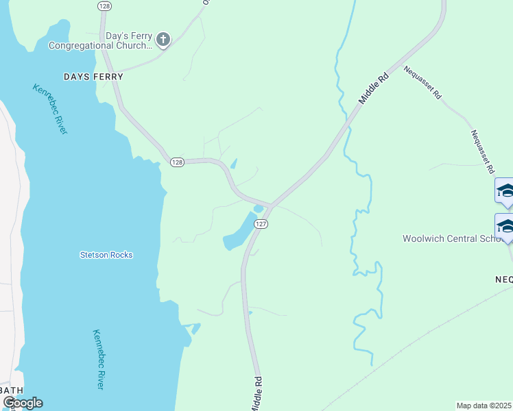 map of restaurants, bars, coffee shops, grocery stores, and more near 76 River Road in Woolwich