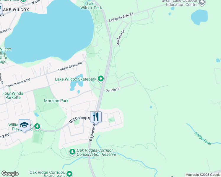 map of restaurants, bars, coffee shops, grocery stores, and more near 24 Dariole Drive in Richmond Hill