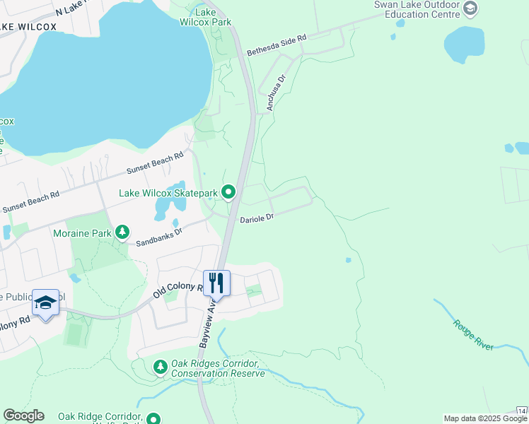 map of restaurants, bars, coffee shops, grocery stores, and more near 50 Dariole Drive in Richmond Hill